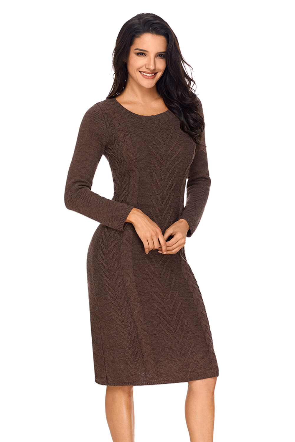 BY27772-17 Coffee Women’s Hand Knitted Sweater Dress